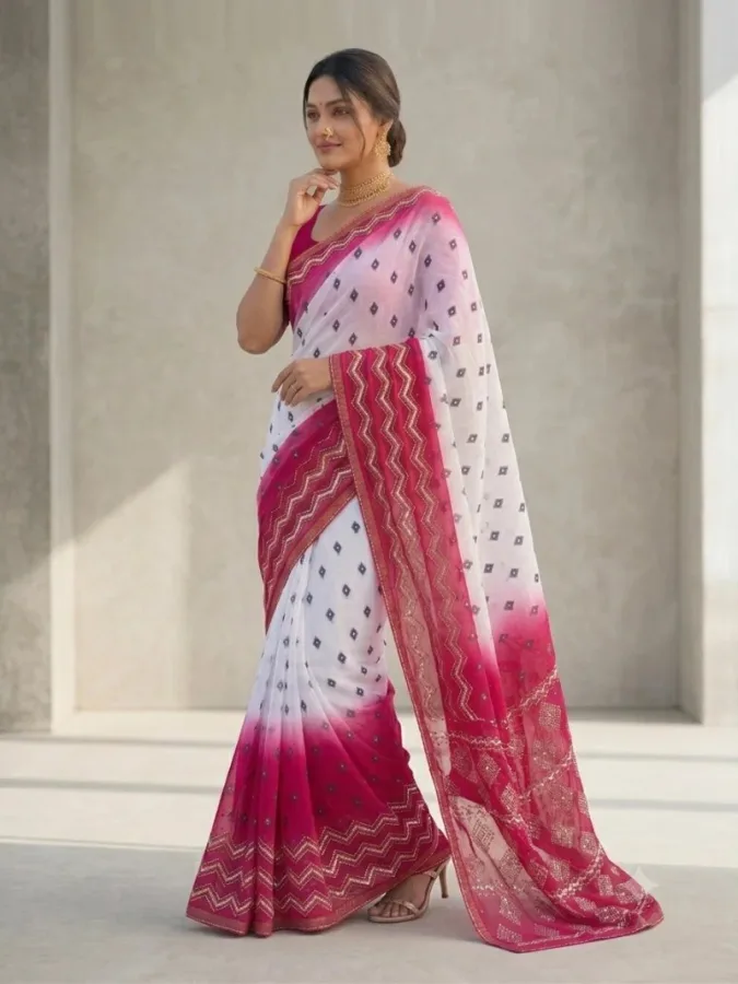 Simmar Silk Digital Printed Khatli Work Saree for Women With Unstitched Blouse