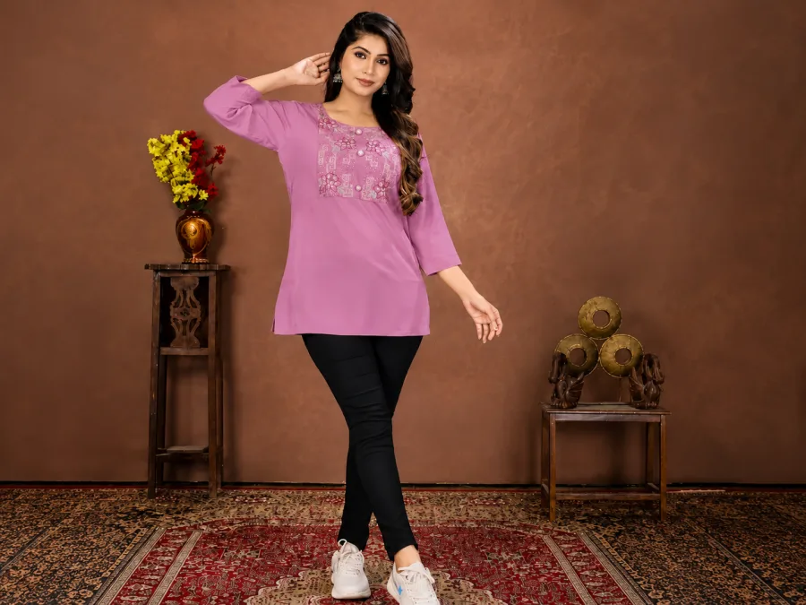 Women's Premium Rinkal Cotton Embroidered Short Kurti | Stylish Casual & Office Wear Top