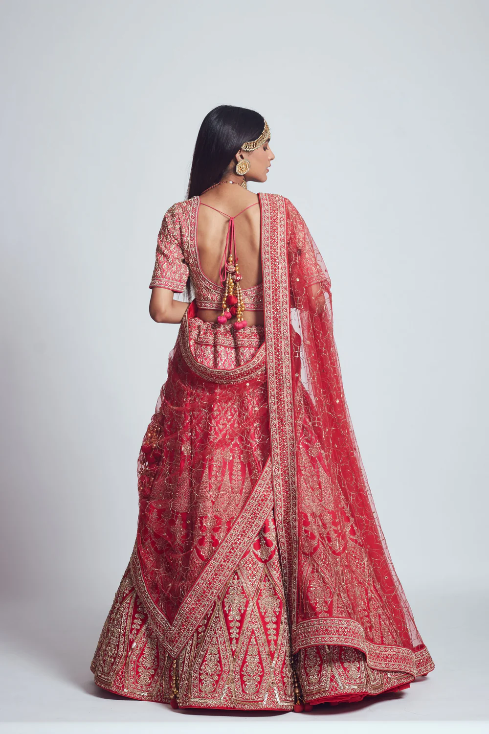 Pakeezah- Crimson Red Dabka And Zardozi Embroidered Lehenga