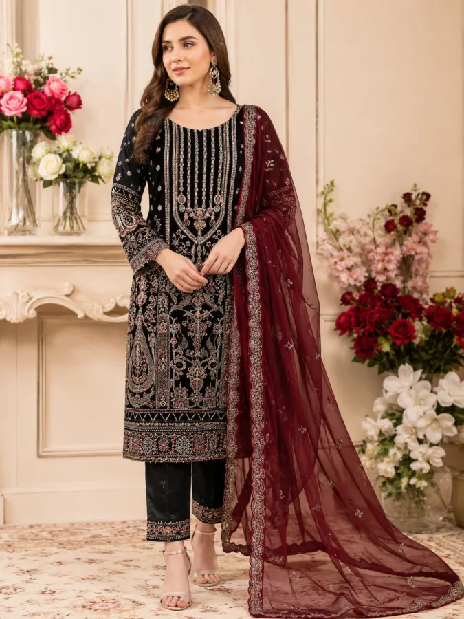 Women’s Pakistani Style Georgette Embroidered Salwar Kameez Set | Festive & Party Wear Suit Set | XL & XXL