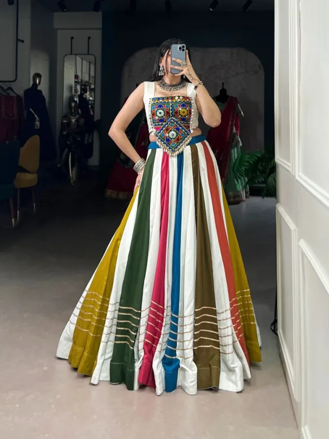Women's Pure Rayon Mirror Gamthi Work Lehenga Choli | Traditional Wear | Stitched Lehenga & Blouse