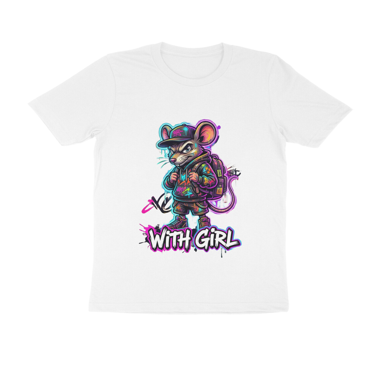 Men's Printed Multicolour Half Sleeve Round Neck With Girl  T-Shirt