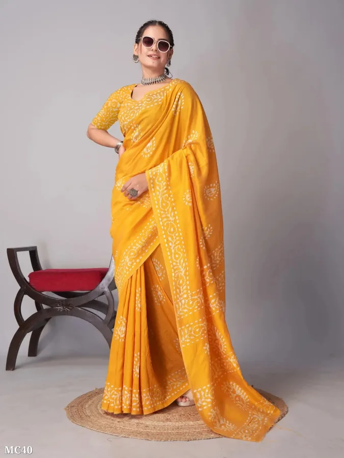 Batik Printed Cotton Saree with Blouse Piece | Floral & Paisley Design Ethnic Saree for Women | MNR Creation
