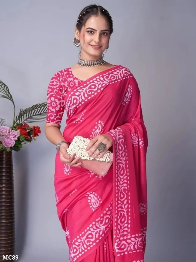 Batik Printed Cotton Saree with Blouse Piece | Floral & Paisley Design Ethnic Saree for Women | MNR Creation