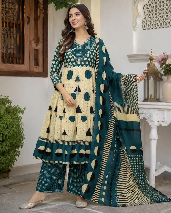 Agarwal Attires Cotton 60x60 Kurti Palazzo Dupatta Set for Women | Hand Work Designer Kurti Set | Festive & Party Wear