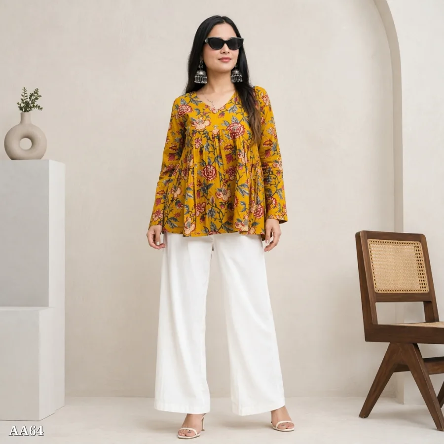 Women's Pure Cotton Floral Print Frock Style Short Kurti for Women | Casual & Daily Wear Top