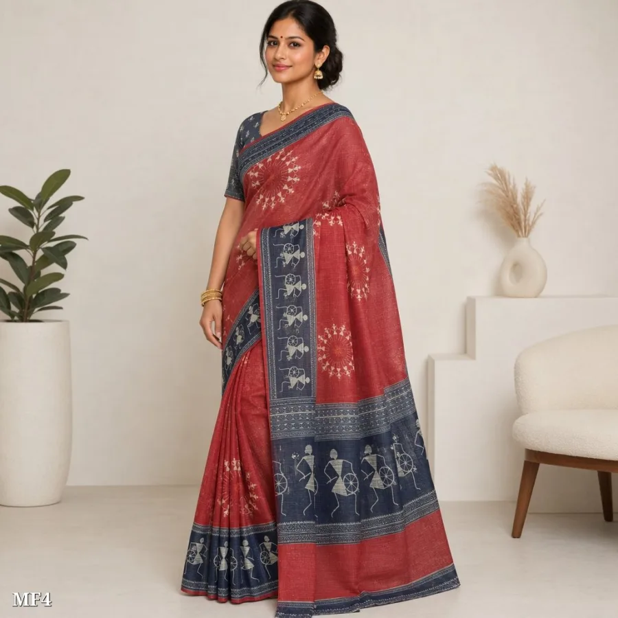 Kota Doriya Digital Print Saree for Women with Running Blouse Piece | Traditional Tribal Print Designer Saree
