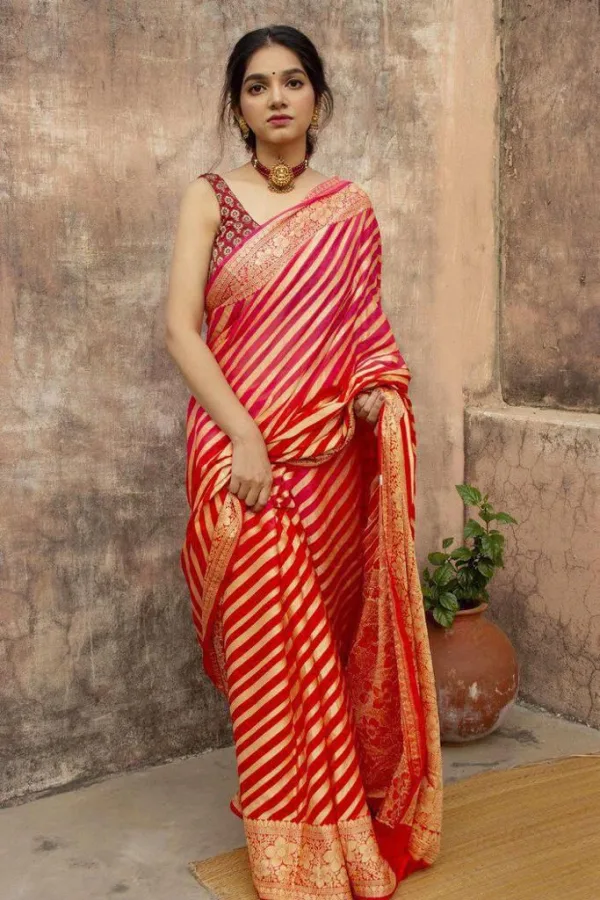 Royal Red Lichi Silk Jacquard Saree | Luxury Wedding & Durga Puja Special Traditional Silk Saree for Women