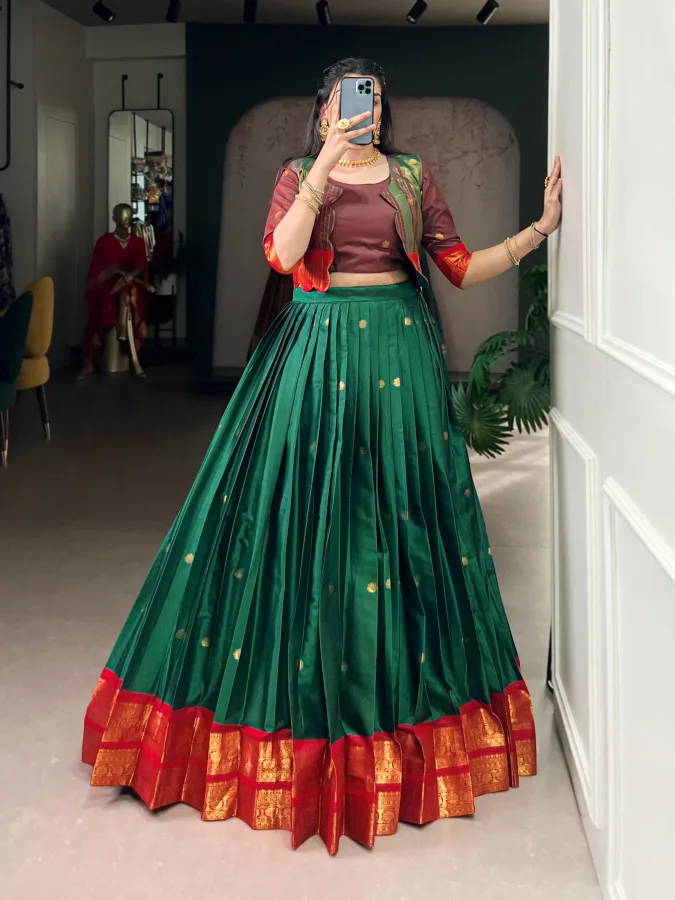 Women's Poly Cotton Zari Weaving Lehenga Choli with Koti