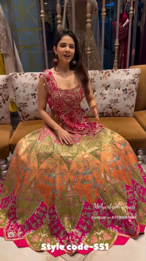 Women's Digital Print Pink Lehenga Choli with Embroidered Shrug