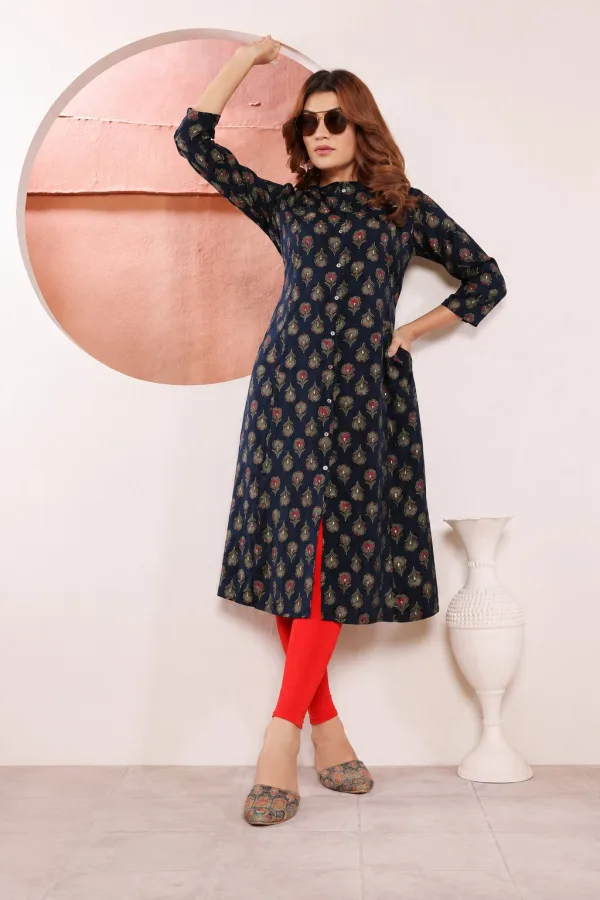 Women's Printed Viscose Muslin Straight Kurti with Pocket | Foil Print | Casual & Office Wear