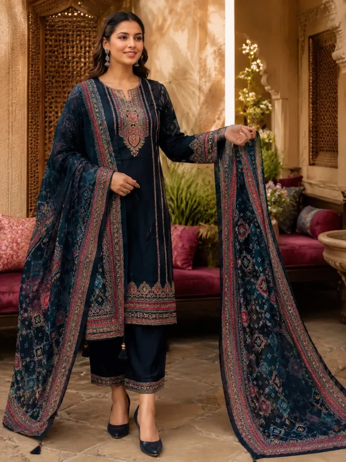 Sumitra Handmade Women's Viscose Maslin Digital Print Handwork Salwar Kameez Dress Material | Festival Wear